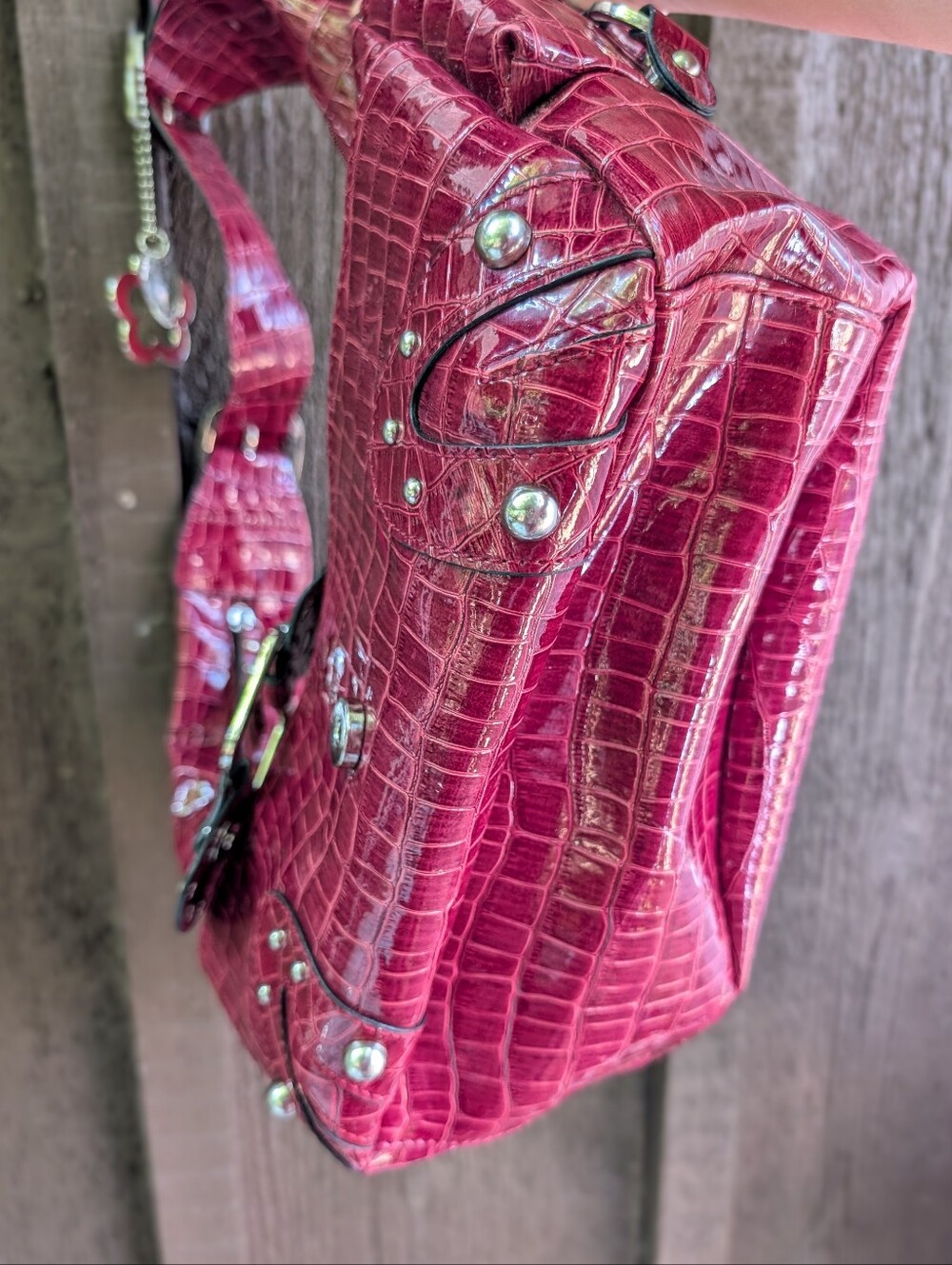 Guess Y2K Vintage Pink Red Faux Crocodile Mcbling Shoulder Bag - Picture 7 of 8